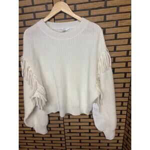 Time And Tru Cream Ribbed Fringe Shoulder Sweater Size XL